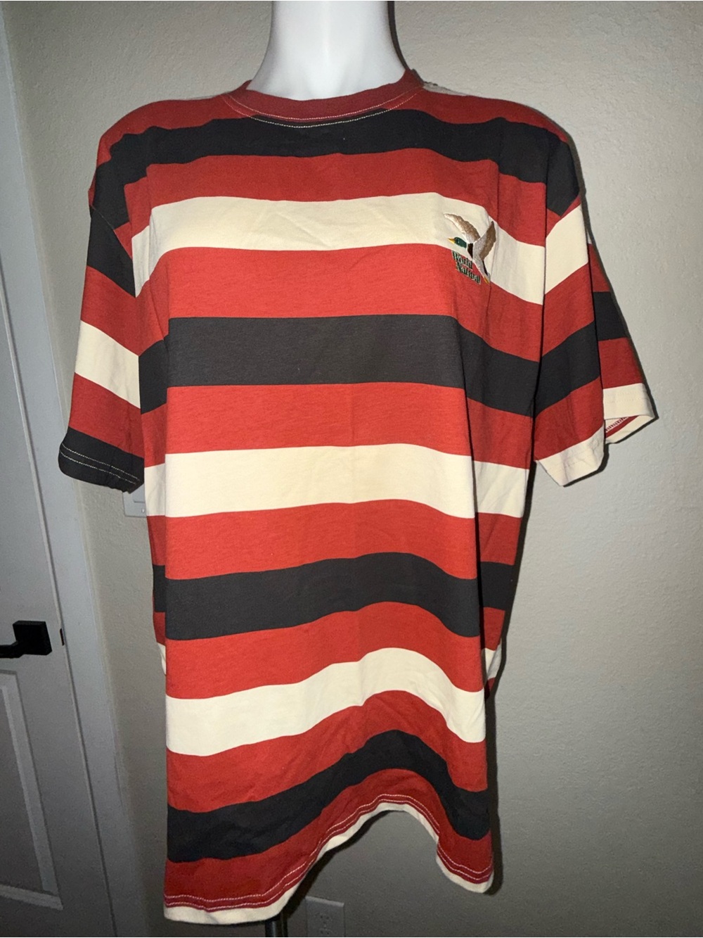 Aelfric Eden Men's Red, Cream & Black Striped Short Sleeve T-Shirt
